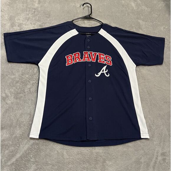 Atlanta Braves Baseball Jersey Youth Large 14/16 Blue MLB Team Athletics - Picture 1 of 6